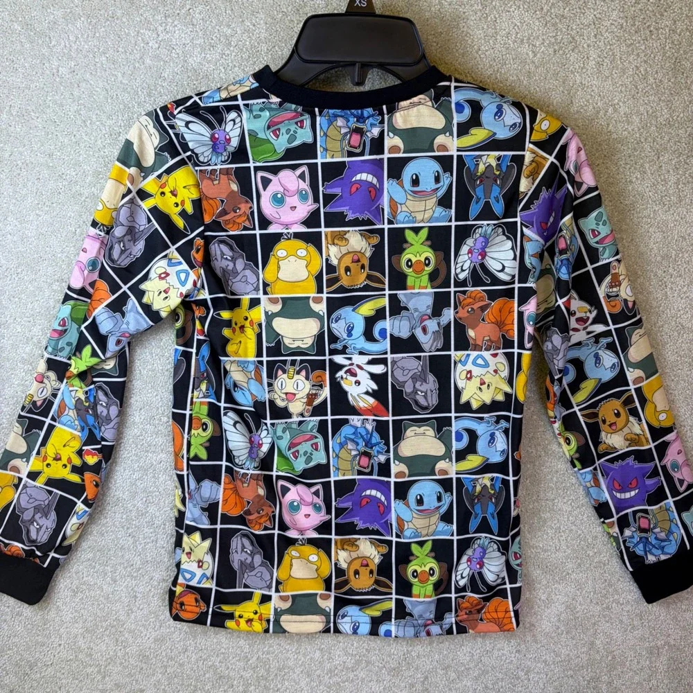 Pokemon Pajama Set Boys Size 9-10 Black All Over Print Pikachu Eevee AOP NEW